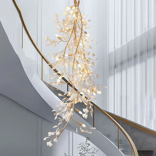 Ceramic Ginkgo Staircase Long Branch Chandelier - thebelacan