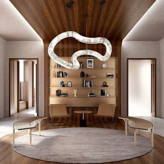 Alabaster Unique Curved Lake Shape Chandelier - thebelacan