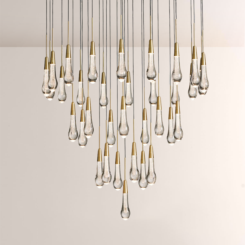 Raindrop Glass Round Solitaire Chandelier - thebelacan