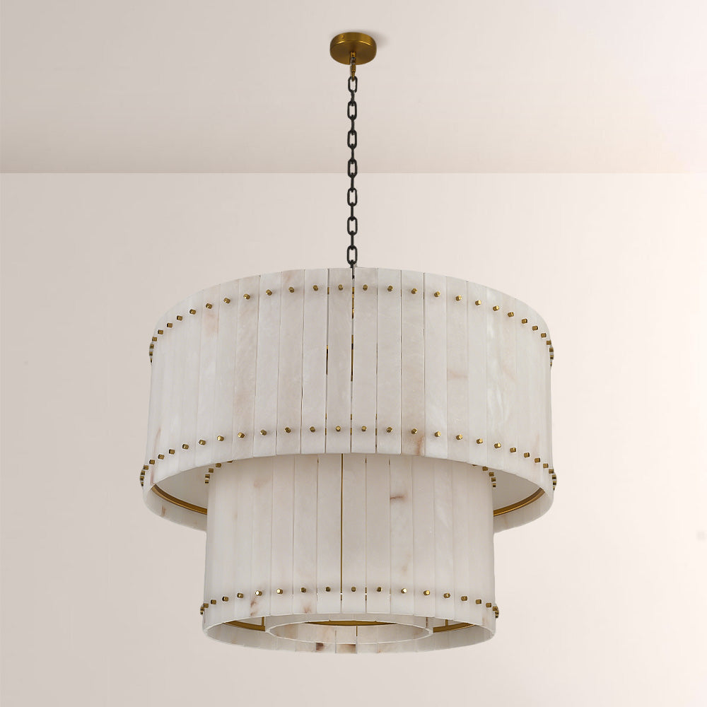 San Marco Alabaster Round 2-Tiered Chandelier - thebelacan
