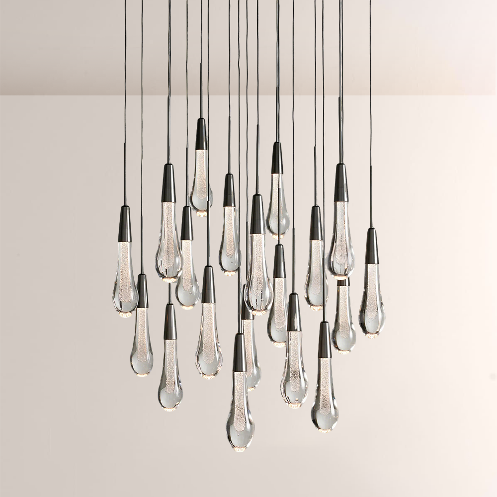 Raindrop Glass Round Solitaire Chandelier - thebelacan