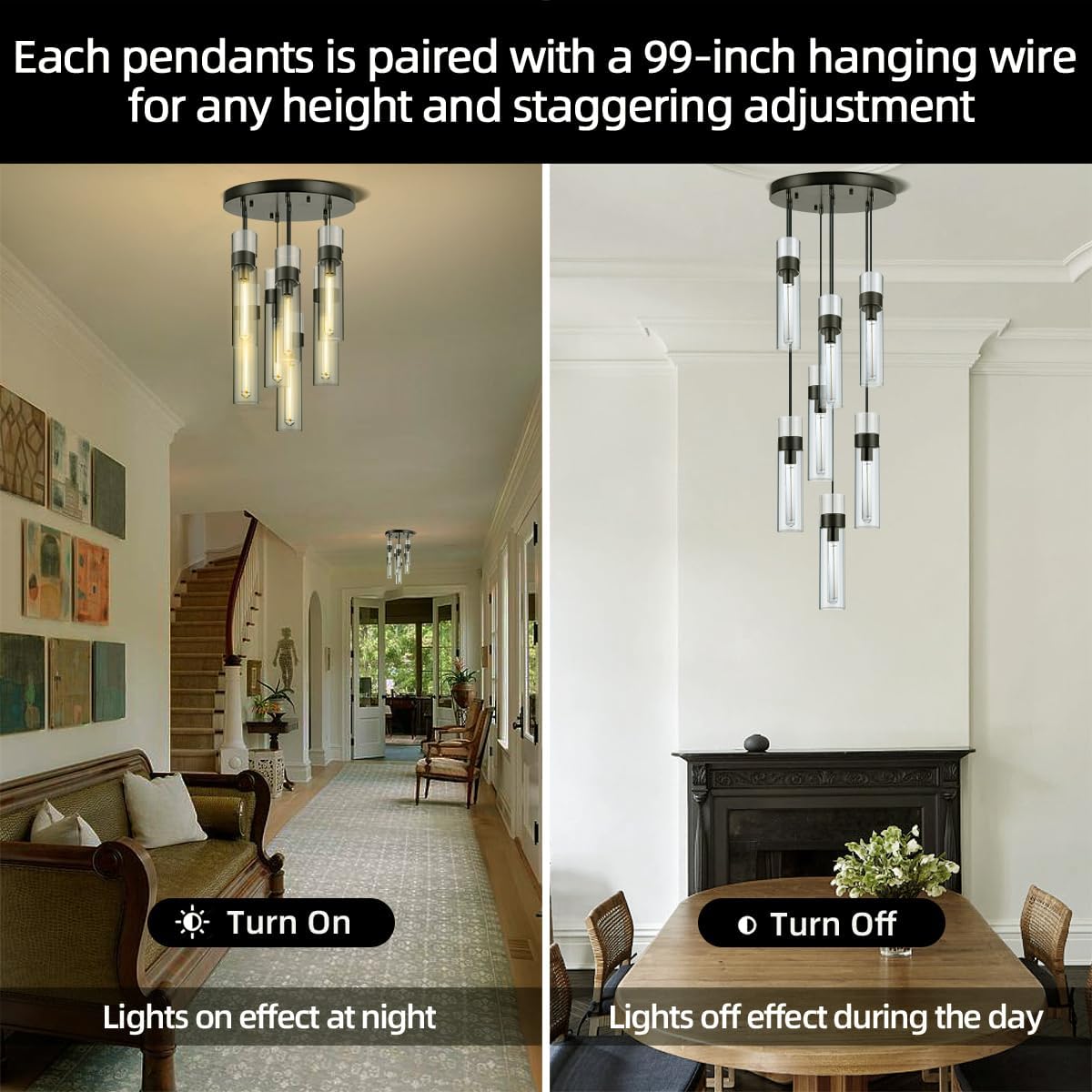 Glass Tube Brass Pendant Lights 1 Light/7 Lights - thebelacan