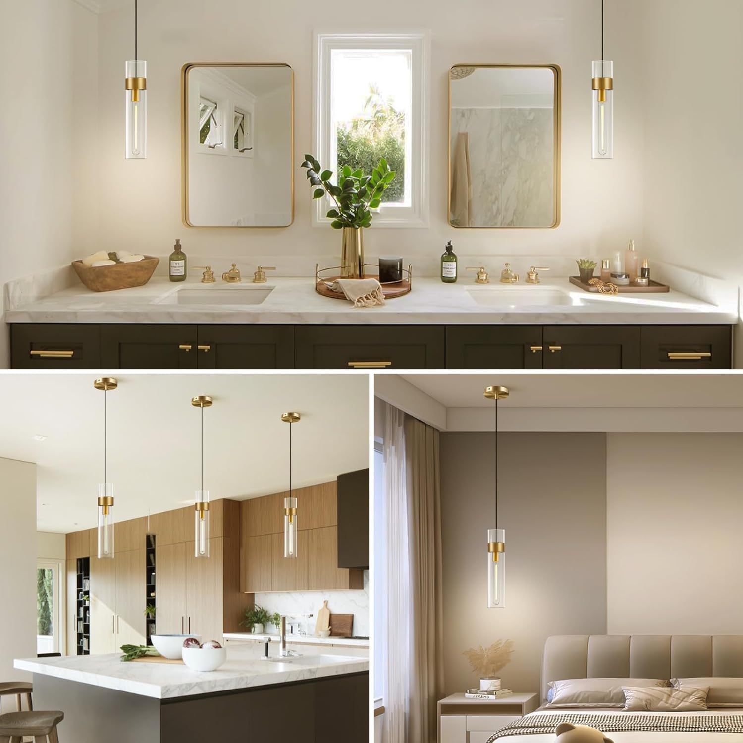 Glass Tube Brass Pendant Lights 1 Light/7 Lights - thebelacan