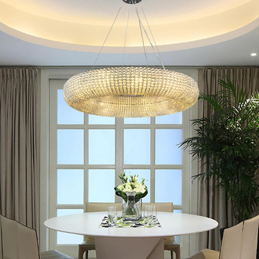 Modern K9 Grey/Clear Crystal Beads Round Chandelier 31.5" - thebelacan