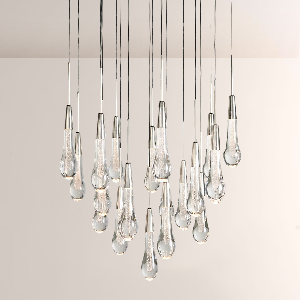 Raindrop Glass Round Solitaire Chandelier - thebelacan