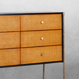 Thaddeus Metal Frame Rattan 6-Drawer Side Cabinet - thebelacan