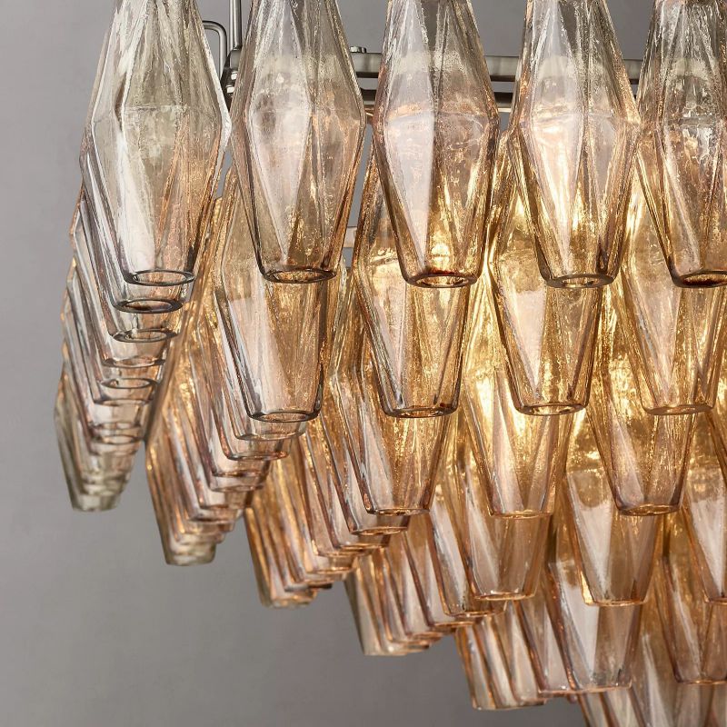 Chara Smoke Glass Tiered Rectangular Chandelier 54" - thebelacan