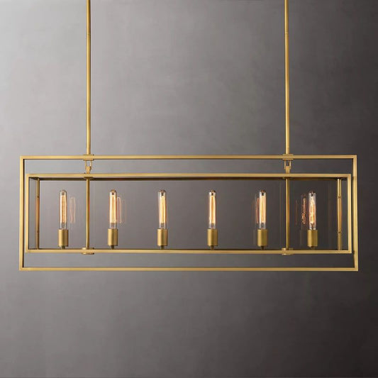 Beckman Glass Lantern Rectangular Chandelier 54" - thebelacan