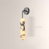 MarbleGlow Curved-Arm Cylinder Marble Wall Sconce - thebelacan