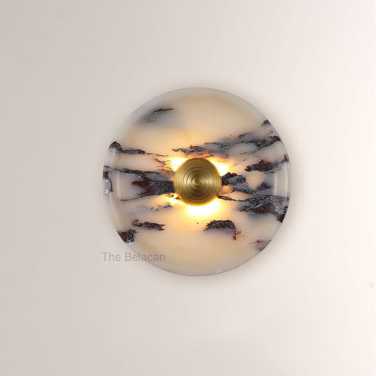 MarbleGlow Disc Marble Brass Sconce - thebelacan