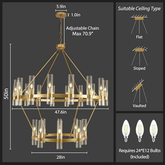 Wagon Wheel 2 Tier Glass Chandelier - thebelacan