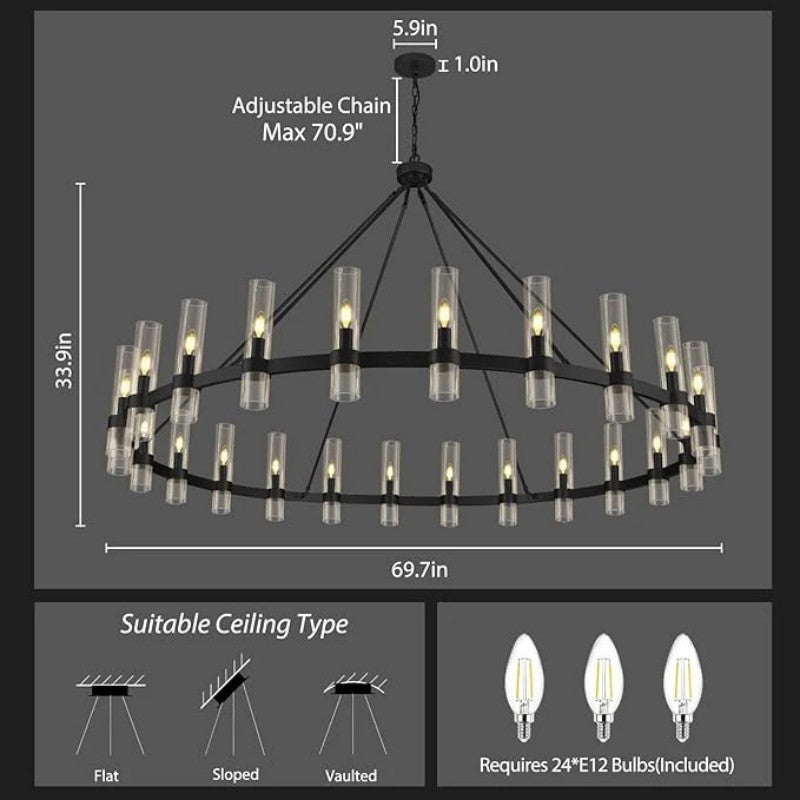 Wagon Wheel Glass Chandelier 60" 70" - thebelacan