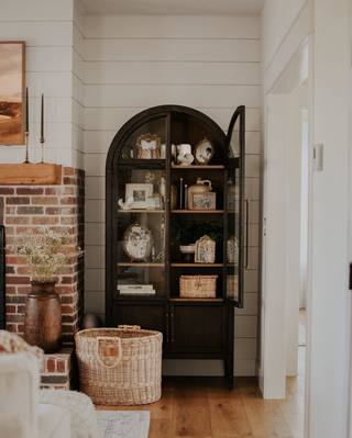 Heidi Glass-Door Oak Cabinet | Modern Farmhouse Design - thebelacan