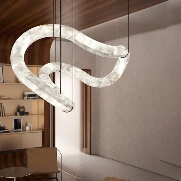 Alabaster Unique Curved Lake  Shape Chandelier - thebelacan